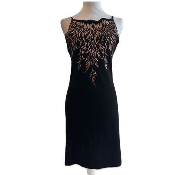 Status Collection VTG Little Black Dress Sz L Gold Flame Bust Y2K Date Night - Picture 1 of 5